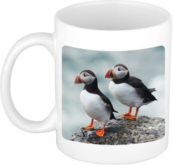 Bellatio Decorations Dieren foto mok papegaaiduiker vogel - vogels beker wit 300 ml