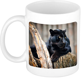 Bellatio Decorations Dieren foto mok zwarte panter - panters beker wit 300 ml