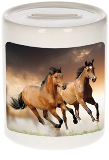 Bellatio Decorations Dieren foto spaarpot bruin paard 9 cm - paarden spaarpotten jongens en meisjes Multi