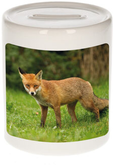 Bellatio Decorations Dieren foto spaarpot bruine vos 9 cm - vossen spaarpotten jongens en meisjes Multi