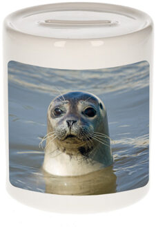 Bellatio Decorations Dieren foto spaarpot grijze zeehond 9 cm - zeehonden spaarpotten jongens en meisjes