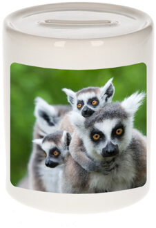 Bellatio Decorations Dieren foto spaarpot maki 9 cm - maki apen spaarpotten jongens en meisjes Multi