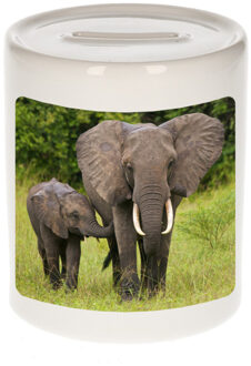 Bellatio Decorations Dieren foto spaarpot olifant 9 cm - olifanten spaarpotten jongens en meisjes Multi