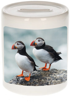 Bellatio Decorations Dieren foto spaarpot papegaaiduiker vogel 9 cm - vogels spaarpotten jongens en meisjes Multi