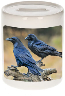 Bellatio Decorations Dieren foto spaarpot raaf 9 cm - vogels spaarpotten jongens en meisjes