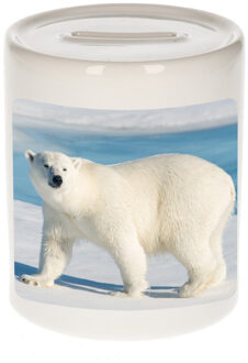 Bellatio Decorations Dieren foto spaarpot witte ijsbeer 9 cm - ijsberen spaarpotten jongens en meisjes Multi