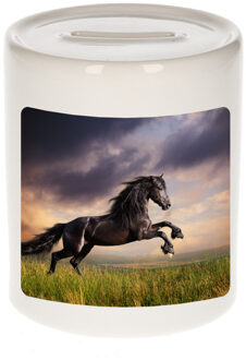 Bellatio Decorations Dieren foto spaarpot zwart paard 9 cm - paarden spaarpotten jongens en meisjes