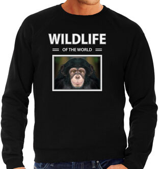 Bellatio Decorations Dieren foto sweater Aap - zwart - heren - wildlife of the world - cadeau trui Chimpansee apen liefhebber 2XL