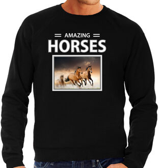 Bellatio Decorations Dieren foto sweater Bruin paard - zwart - heren - amazing horses - cadeau trui Bruine paarden liefhebber 2XL