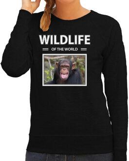 Bellatio Decorations Dieren foto sweater Chimpansee aap - zwart - dames - wildlife of the world - cadeau trui Apen liefhebber 2XL