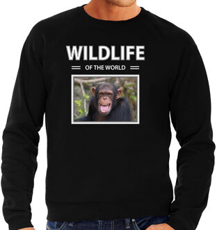 Bellatio Decorations Dieren foto sweater Chimpansee aap - zwart - heren - wildlife of the world - cadeau trui Apen liefhebber 2XL