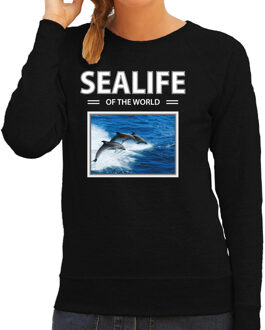 Bellatio Decorations Dieren foto sweater Dolfijn - zwart - dames - sealife of the world - cadeau trui Dolfijnen liefhebber 2XL