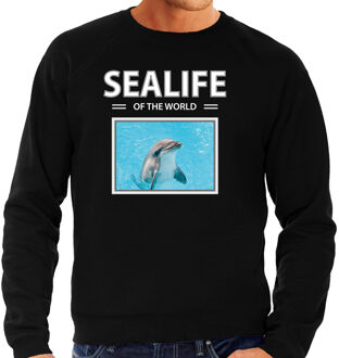 Bellatio Decorations Dieren foto sweater Dolfijn - zwart - heren - sealife of the world - cadeau trui Dolfijnen liefhebber 2XL