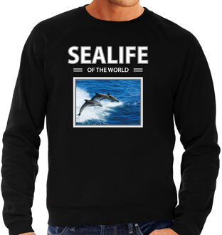 Bellatio Decorations Dieren foto sweater Dolfijn - zwart - heren - sealife of the world - cadeau trui Dolfijnen liefhebber 2XL