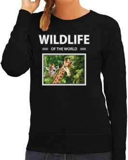 Bellatio Decorations Dieren foto sweater Giraf - zwart - dames - wildlife of the world - cadeau trui Giraffen liefhebber 2XL