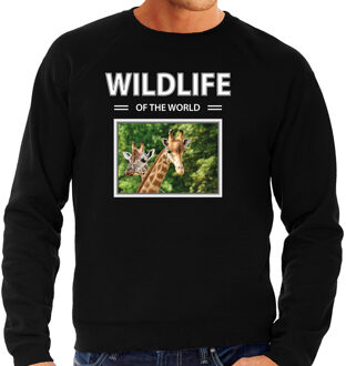 Bellatio Decorations Dieren foto sweater Giraf - zwart - heren - wildlife of the world - cadeau trui Giraffen liefhebber 2XL