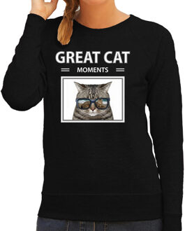 Bellatio Decorations Dieren foto sweater grijze kat - zwart - dames - great cat mowoments - cadeau trui katten liefhebber M