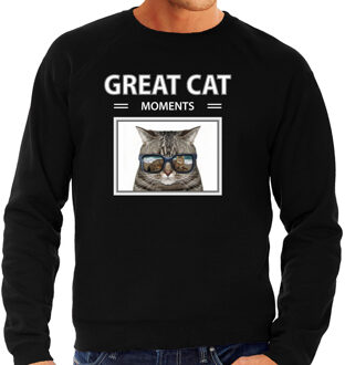 Bellatio Decorations Dieren foto sweater grijze kat - zwart - heren - great cat moments - cadeau trui katten liefhebber S