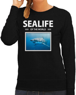 Bellatio Decorations Dieren foto sweater Haai - zwart - dames - sealife of the world - cadeau trui Haaien liefhebber 2XL