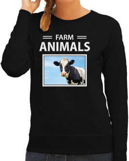 Bellatio Decorations Dieren foto sweater Koe - zwart - dames - farm animals - cadeau trui Koeien liefhebber M