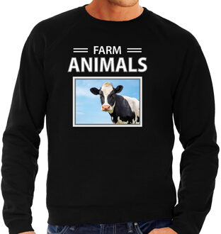 Bellatio Decorations Dieren foto sweater Koe - zwart - heren - farm animals - cadeau trui Koeien liefhebber S