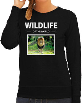 Bellatio Decorations Dieren foto sweater Leeuw - zwart - dames - wildlife of the world - cadeau trui Leeuwen liefhebber 2XL