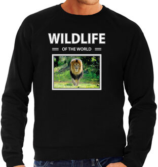 Bellatio Decorations Dieren foto sweater Leeuw - zwart - heren - wildlife of the world - cadeau trui Leeuwen liefhebber 2XL