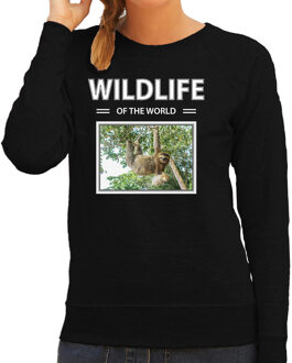 Bellatio Decorations Dieren foto sweater Luiaard - zwart - dames - wildlife of the world - cadeau trui Luiaarden liefhebber 2XL