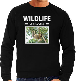 Bellatio Decorations Dieren foto sweater Luiaard - zwart - heren - wildlife of the world - cadeau trui Luiaarden liefhebber 2XL