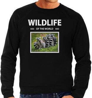 Bellatio Decorations Dieren foto sweater Ringstaart maki - zwart - heren - wildlife of the world - cadeau trui Apen liefhebber 2XL