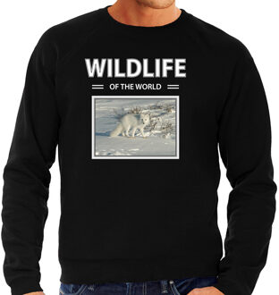 Bellatio Decorations Dieren foto sweater Sneeuwvos - zwart - heren - wildlife of the world - cadeau trui Sneeuwvossen liefhebber 2XL