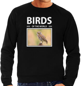 Bellatio Decorations Dieren foto sweater Steenuil - zwart - heren - birds of the world - cadeau trui uilen liefhebber L