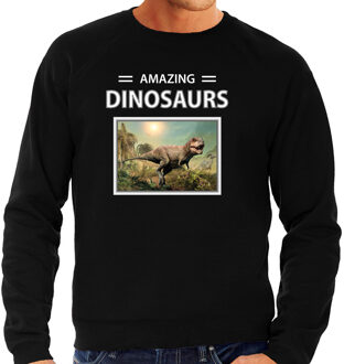 Bellatio Decorations Dieren foto sweater T-rex dino - zwart - heren - amazing dinosaurs - cadeau trui Tyrannosaurus Rex dinosaurus liefhebber 2XL