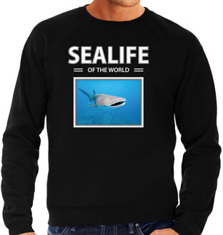 Bellatio Decorations Dieren foto sweater Tijgerhaai - zwart - heren - sealife of the world - cadeau trui Haaien liefhebber 2XL