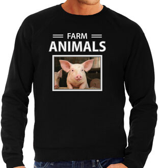 Bellatio Decorations Dieren foto sweater Varken - zwart - heren - farm animals - cadeau trui Varkens liefhebber L