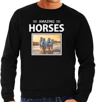 Bellatio Decorations Dieren foto sweater wit paard - zwart - heren - amazing horses - cadeau trui witte paarden liefhebber 2XL