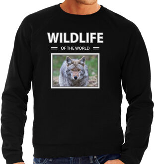 Bellatio Decorations Dieren foto sweater Wolf - zwart - heren - wildlife of the world - cadeau trui Wolven liefhebber 2XL