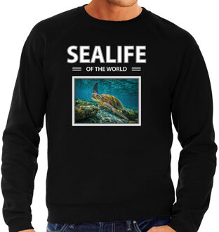 Bellatio Decorations Dieren foto sweater Zeeschildpad - zwart - heren - sealife of the world - cadeau trui Schildpadden liefhebber 2XL