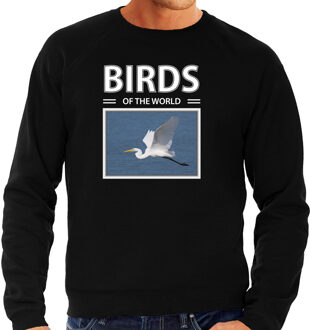 Bellatio Decorations Dieren foto sweater zilverreiger - zwart - heren - birds of the world - cadeau trui zilvereigers vogel liefhebber 2XL