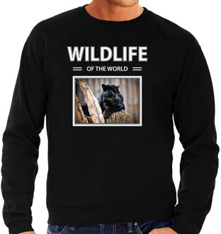 Bellatio Decorations Dieren foto sweater Zwarte panter - zwart - heren - wildlife of the world - cadeau trui Panters liefhebber 2XL