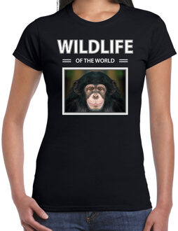 Bellatio Decorations Dieren foto t-shirt Aap - zwart - dames - wildlife of the world - cadeau shirt Chimpansee apen liefhebber 2XL