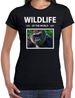 Bellatio Decorations Dieren foto t-shirt Aap - zwart - dames - wildlife of the world - cadeau shirt Gorilla apen liefhebber 2XL