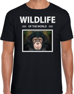 Bellatio Decorations Dieren foto t-shirt Aap - zwart - heren - wildlife of the world - cadeau shirt Chimpansee apen liefhebber 2XL