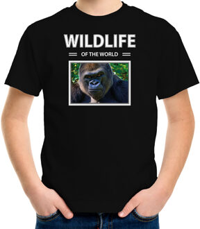 Bellatio Decorations Dieren foto t-shirt Aap - zwart - kinderen - wildlife of the world - cadeau shirt Gorilla apen liefhebber L (146-152)