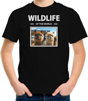 Bellatio Decorations Dieren foto t-shirt Alpaca - zwart - kinderen - wildlife of the world - cadeau shirt Alpaca's liefhebber L (146-152)