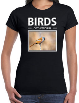 Bellatio Decorations Dieren foto t-shirt Baardmannetje vogel - zwart - dames - birds of the world - cadeau shirt Baardmannetjes liefhebber 2XL