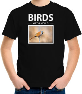 Bellatio Decorations Dieren foto t-shirt Baardmannetje vogel - zwart - kinderen - birds of the world - cadeau shirt vogel liefhebber L (146-152)