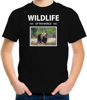 Bellatio Decorations Dieren foto t-shirt Beer - zwart - kinderen - wildlife of the world - cadeau shirt Beren liefhebber L (146-152)