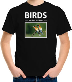 Bellatio Decorations Dieren foto t-shirt Bijeneter vogel - zwart - kinderen - birds of the world - cadeau shirt Bijeneter vogels liefhebber L (146-152)