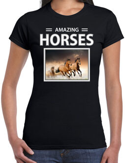 Bellatio Decorations Dieren foto t-shirt bruin paard - zwart - dames - amazing horses - cadeau shirt bruine paarden liefhebber L